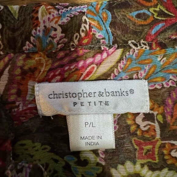 Christopher & Banks Petite Women Size P/L Paisley Button Down Blouse V Neck City - Picture 3 of 11